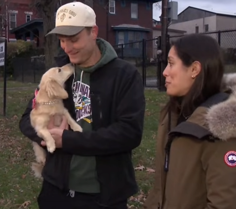 Rescued dog with couple